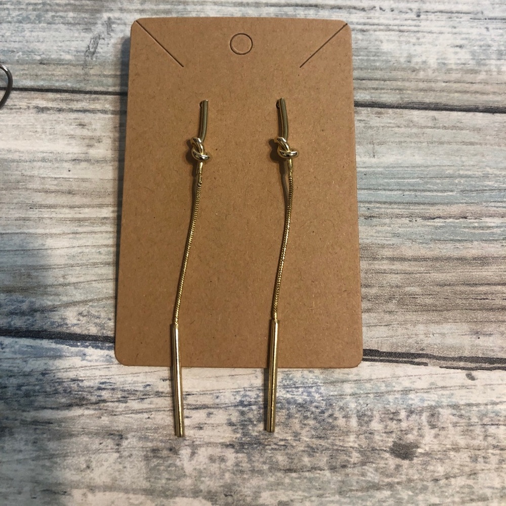 Love Knot Linear EARRINGS Minimalist Gold Tone Dangle 3.25" Long